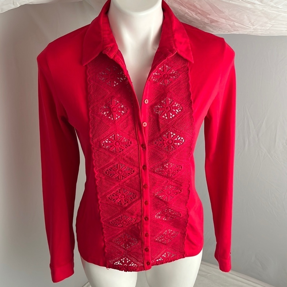 Anne Fontaine crochet front fitted stretch button down shirt